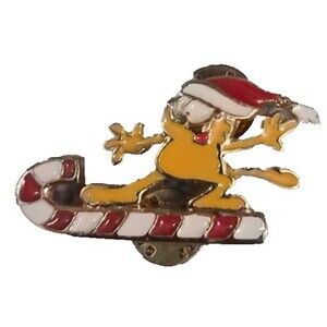 VTG Garfield Enamel Christmas Pin 90s Jim Davis Comic Strip Character Candy Cane